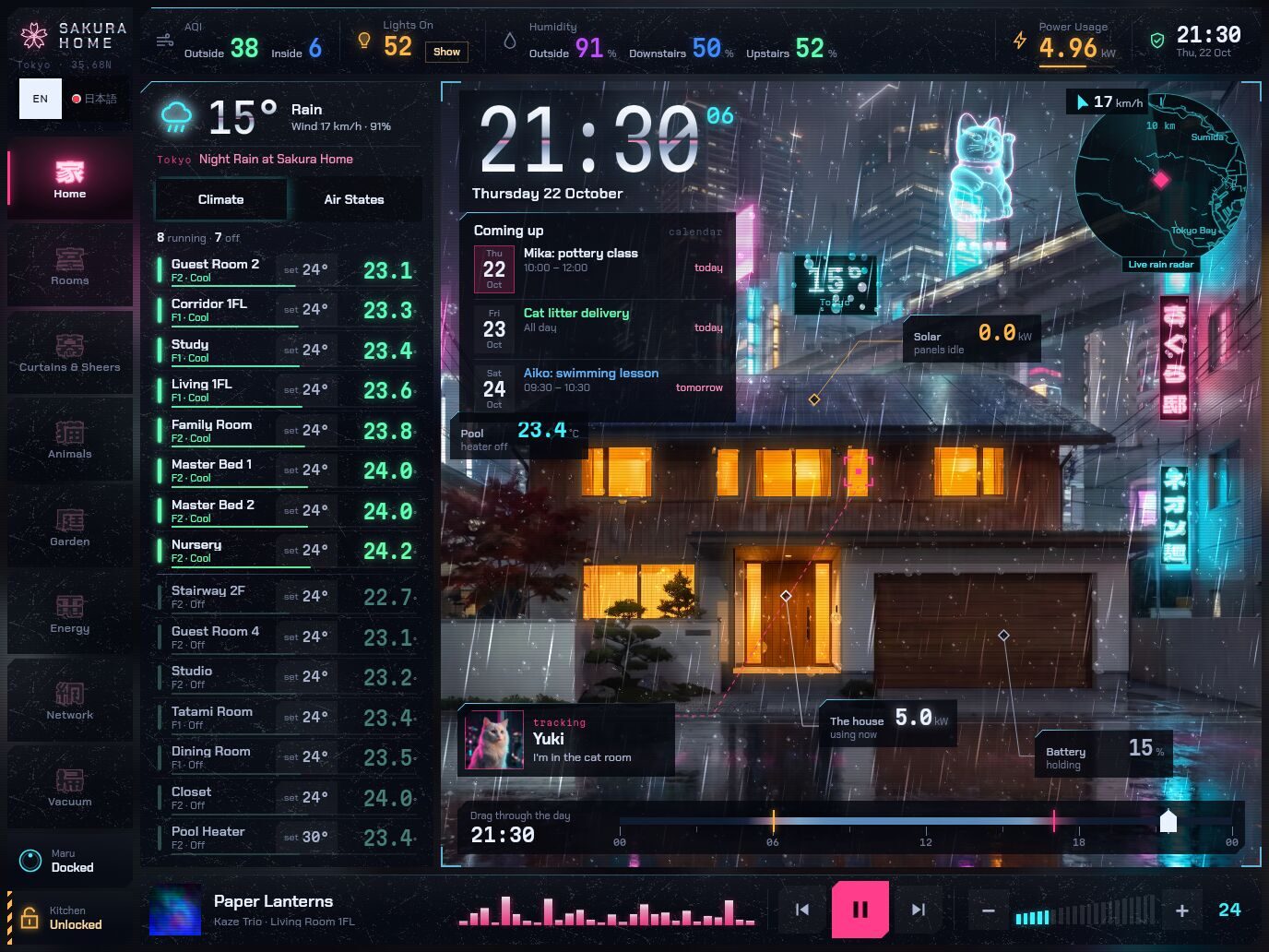 Neon Deck: a still of the dashboard